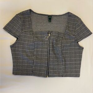 Wild Fable Houndstooth Plaid Zip-Front Crop Top Size XL Extra Large Y2K Style